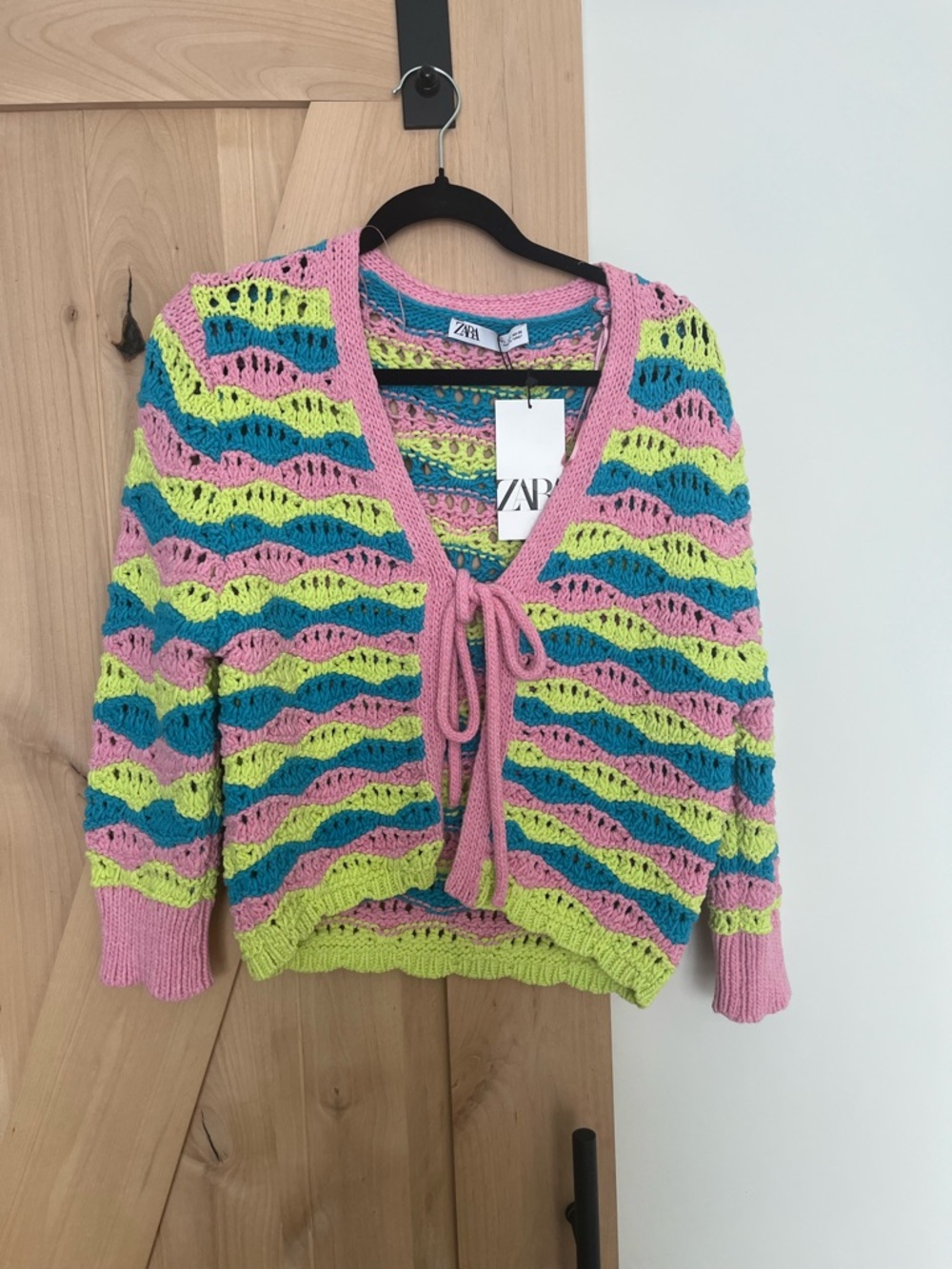 Zara Pink, Lime & Teal Cropped Knit Cardigan